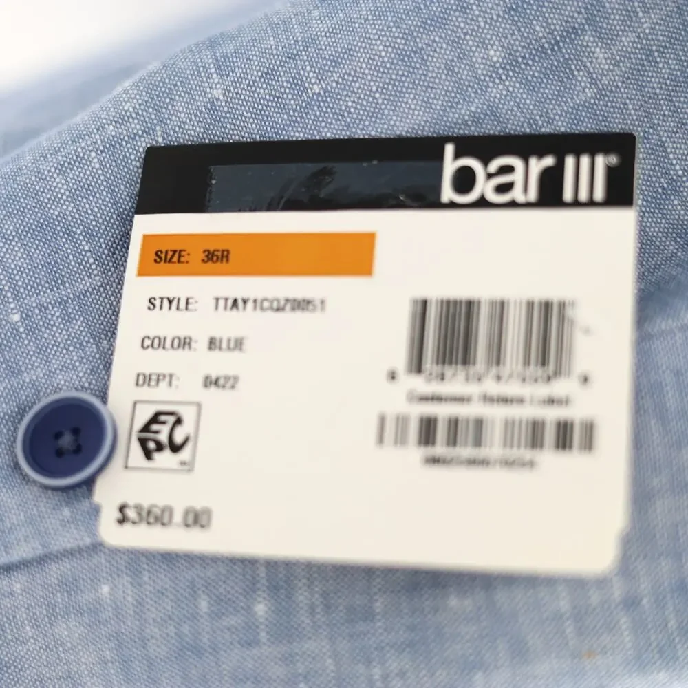 Bar III Men's Light Blue Linen Summer Casual Slim Formal Suit Jacket Size 36R